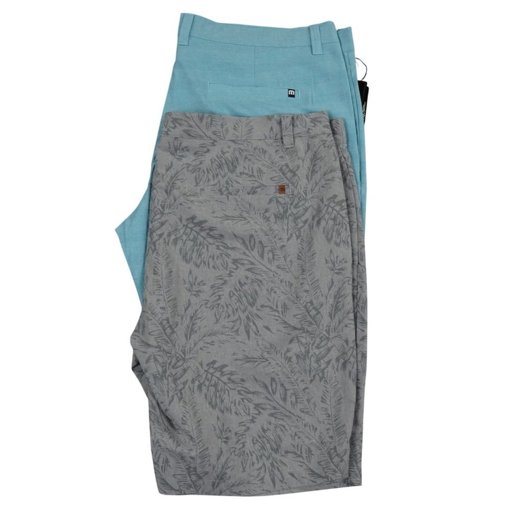 Travis Mathew Hybrid Shorts Lot Mens 42 Blue Grey Performance Golf AOP Leaf